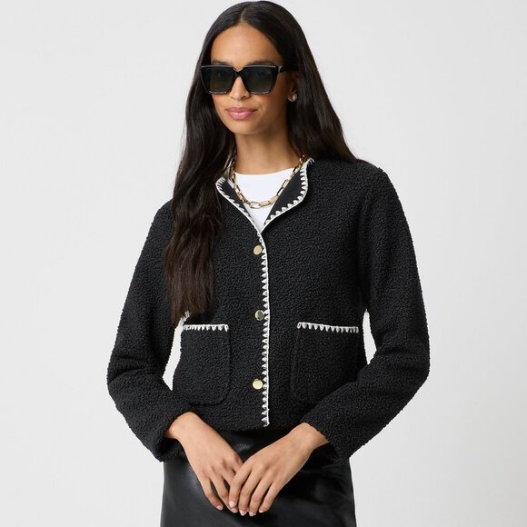 NWT J.Crew Factory Sherpa Blanket-stitch Jacket - Picture 2 of 7